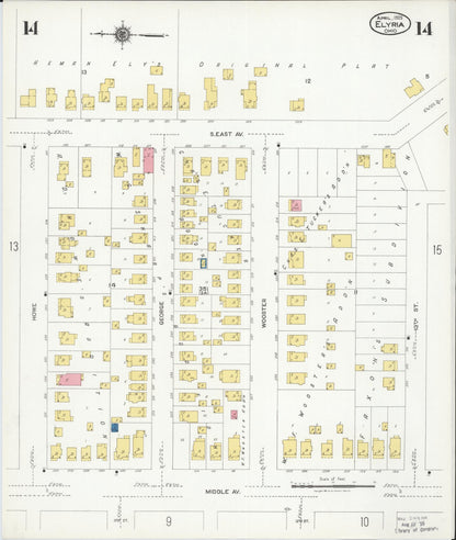 Sanborn Fire Insurance Map from Elyria, Lorain County, Ohio (1925), Sheet #0014 - Historic Sanborn Fire Insurance Map Print, vintage old map wall art, antique decor, genealogy gift, Ohio Ohio map