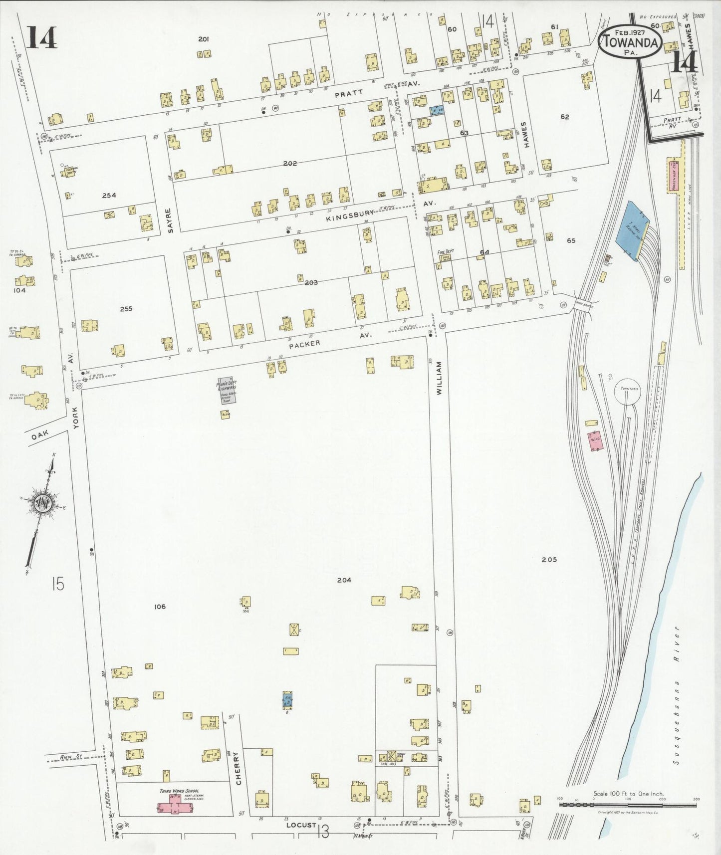 Sanborn Fire Insurance Map from Towanda, Bradford County, Pennsylvania (1927), Sheet #0014 - Complete Map Set gallery image, historic Sanborn map, vintage wall art, Pennsylvania Pennsylvania