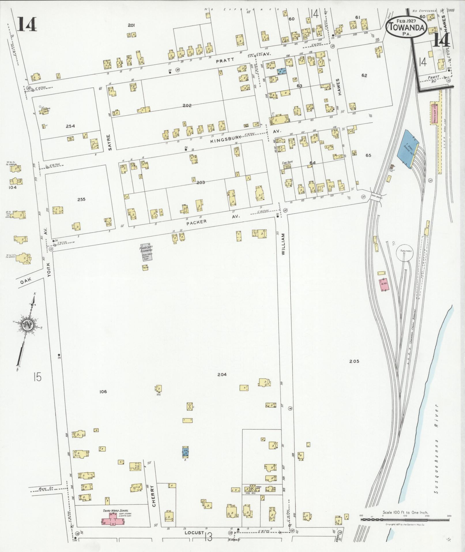 Sanborn Fire Insurance Map from Towanda, Bradford County, Pennsylvania (1927), Sheet #0014 - Complete Map Set gallery image, historic Sanborn map, vintage wall art, Pennsylvania Pennsylvania