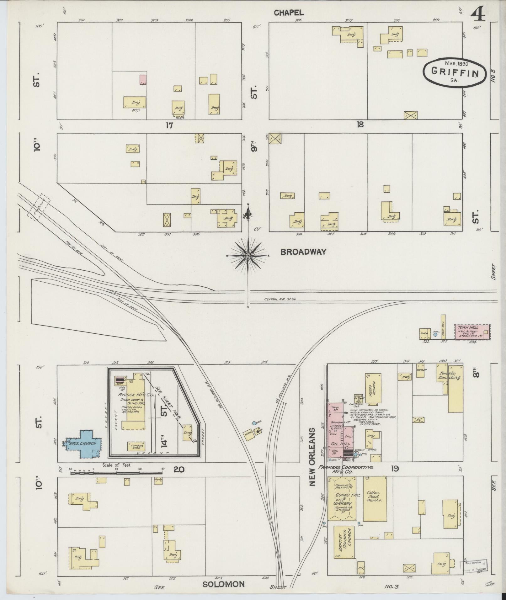 Sanborn Fire Insurance Map from Griffin, Spalding County, Georgia (1890), Sheet #0004 - Complete Map Set gallery image, historic Sanborn map, vintage wall art, Georgia Georgia