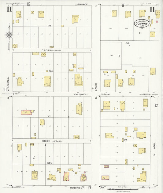 Sanborn Fire Insurance Map from Conway, Faulkner County, Arkansas (1926), Sheet #0011 - Historic Sanborn Fire Insurance Map Print, vintage old map wall art, antique decor, genealogy gift, Arkansas Arkansas map