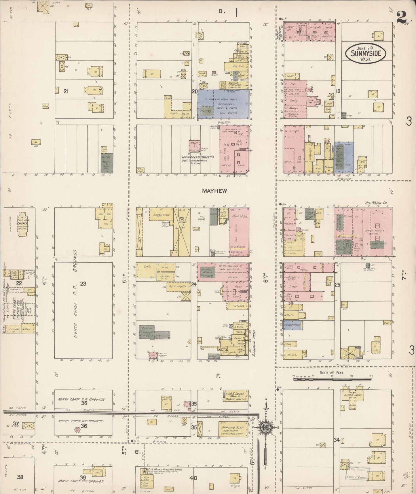 Sanborn Fire Insurance Map from Sunnyside, Yakima County, Washington (1910), Sheet #0002 - Complete Map Set gallery image, historic Sanborn map, vintage wall art, Washington Washington