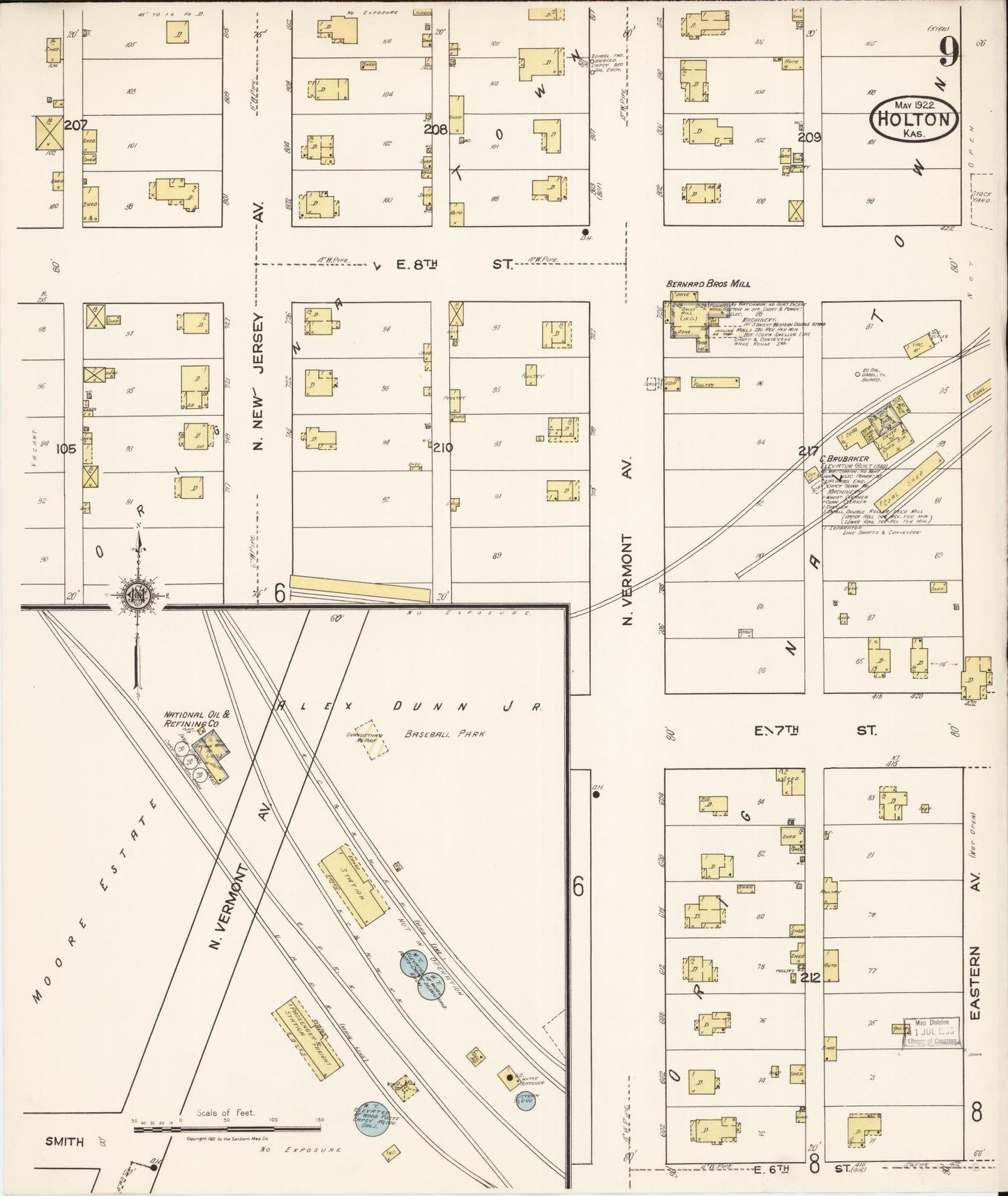 Sanborn Fire Insurance Map from Holton, Jackson County, Kansas (1922), Sheet #0009 - Complete Map Set gallery image, historic Sanborn map, vintage wall art, Kansas Kansas