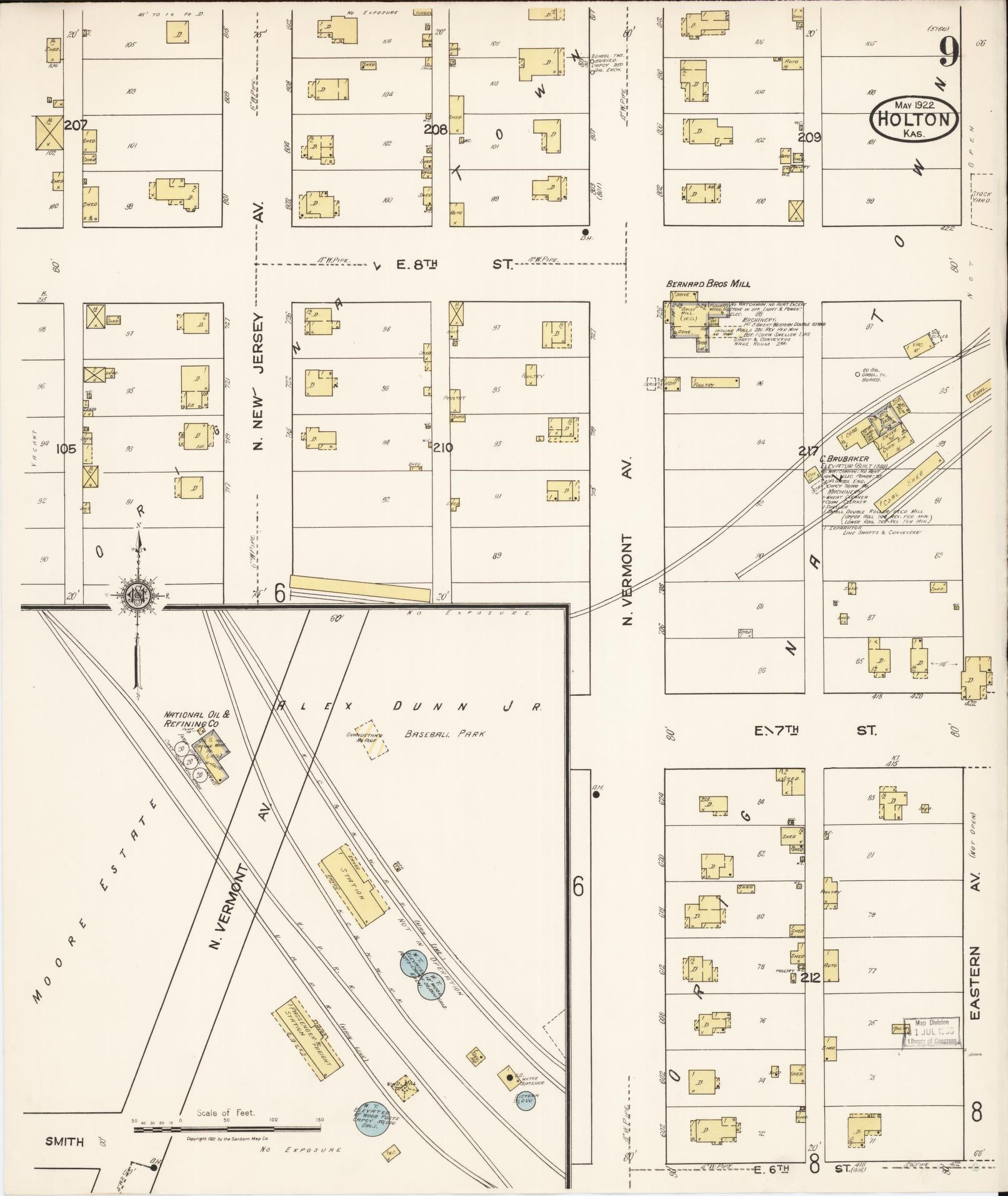 Sanborn Fire Insurance Map from Holton, Jackson County, Kansas (1922), Sheet #0009 - Complete Map Set gallery image, historic Sanborn map, vintage wall art, Kansas Kansas
