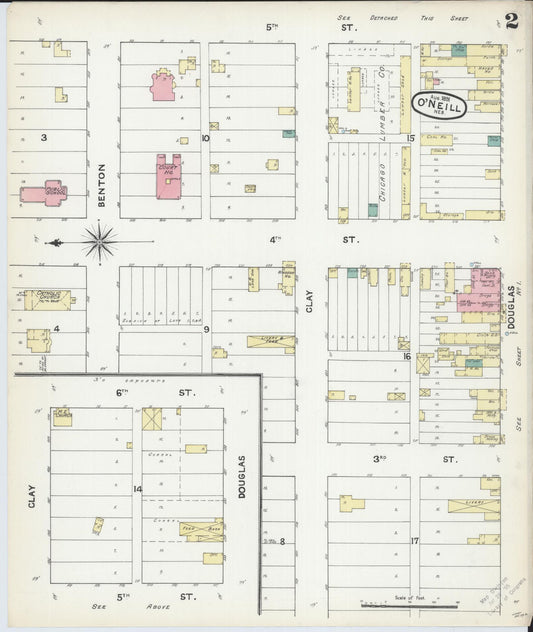 Sanborn Fire Insurance Map from O'Neill, Holt County, Nebraska (1891), Sheet #0002 - Historic Sanborn Fire Insurance Map Print, vintage old map wall art, antique decor, genealogy gift, Nebraska Nebraska map