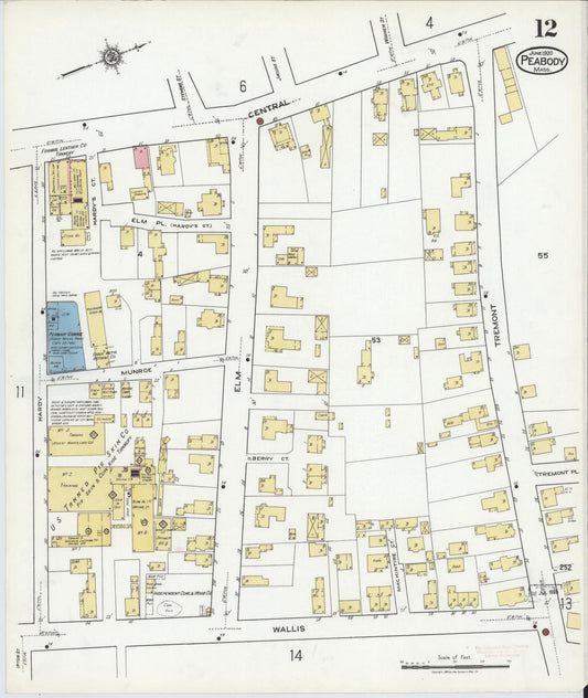 Sanborn Fire Insurance Map from Peabody, Essex County, Massachusetts (1920), Sheet #0012 - Historic Sanborn Fire Insurance Map Print, vintage old map wall art, antique decor, genealogy gift, Massachusetts Massachusetts map