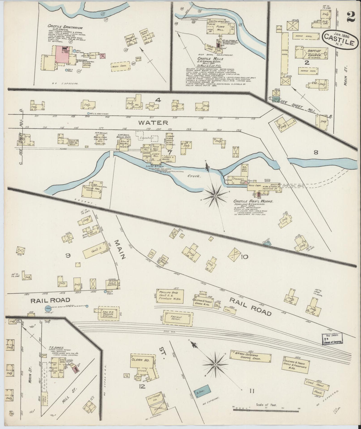 Sanborn Fire Insurance Map from Castile, Wyoming County, New York (1886), Sheet #0002 - Historic Sanborn Fire Insurance Map Print, vintage old map wall art, antique decor, genealogy gift, Castile Wyoming map