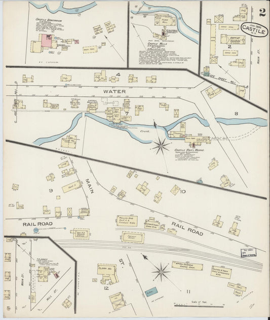 Sanborn Fire Insurance Map from Castile, Wyoming County, New York (1886), Sheet #0002 - Historic Sanborn Fire Insurance Map Print, vintage old map wall art, antique decor, genealogy gift, Castile Wyoming map