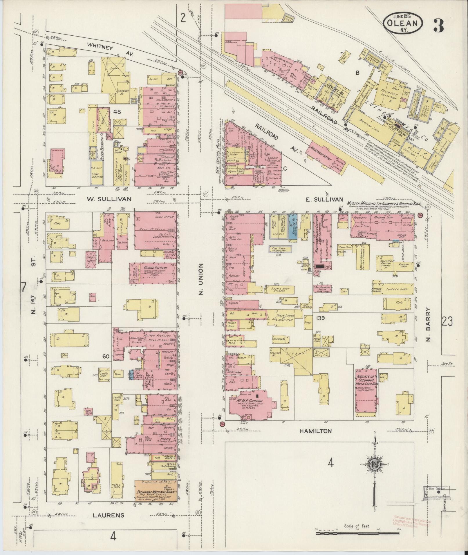 Sanborn Fire Insurance Map from Olean, Cattaraugus County, New York (1915), Sheet #0003 - Complete Map Set gallery image, historic Sanborn map, vintage wall art, New York New York