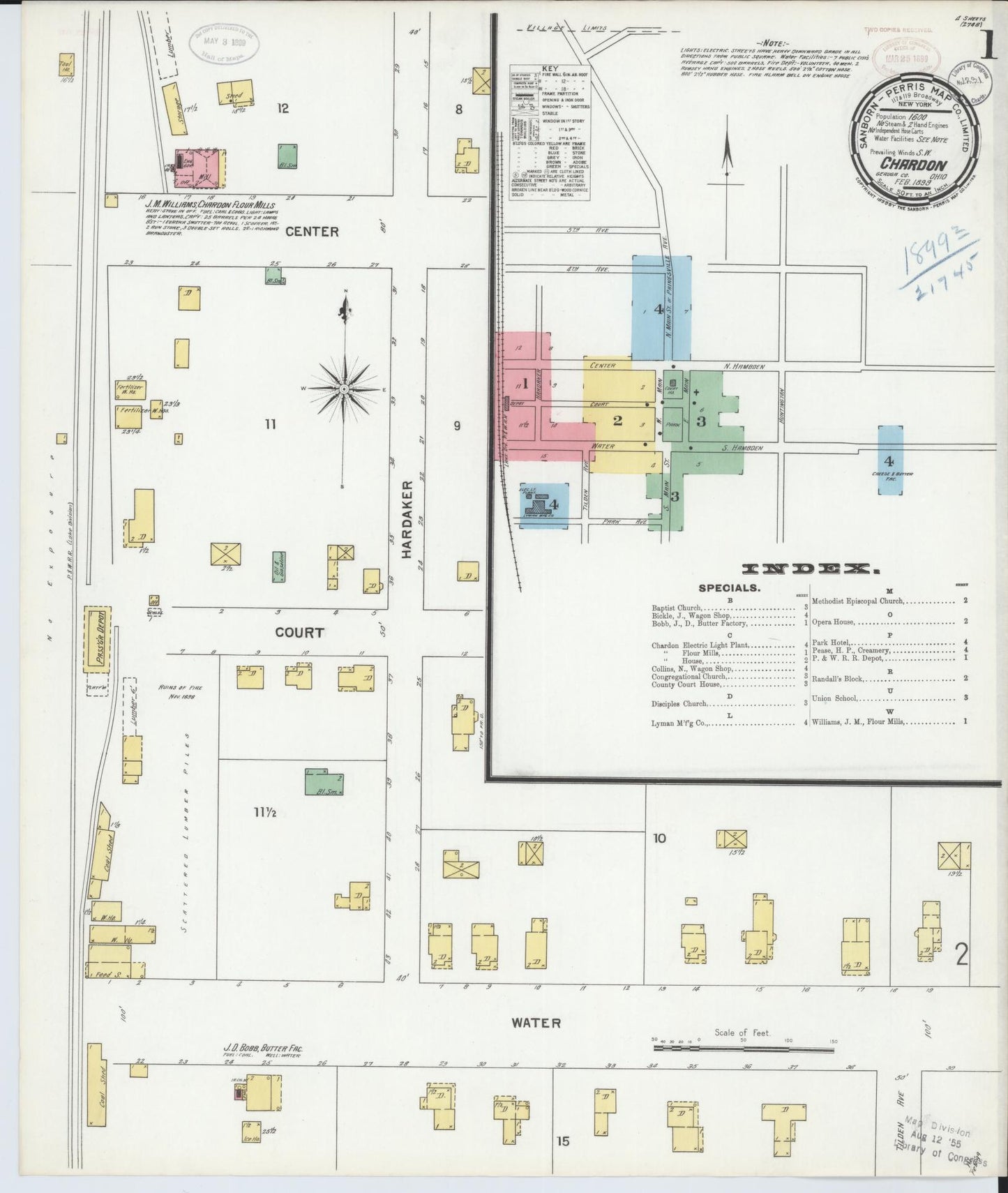 Sanborn Fire Insurance Map from Chardon, Geauga County, Ohio (1899), Sheet #0001 - Complete Map Set gallery image, historic Sanborn map, vintage wall art, Ohio Ohio