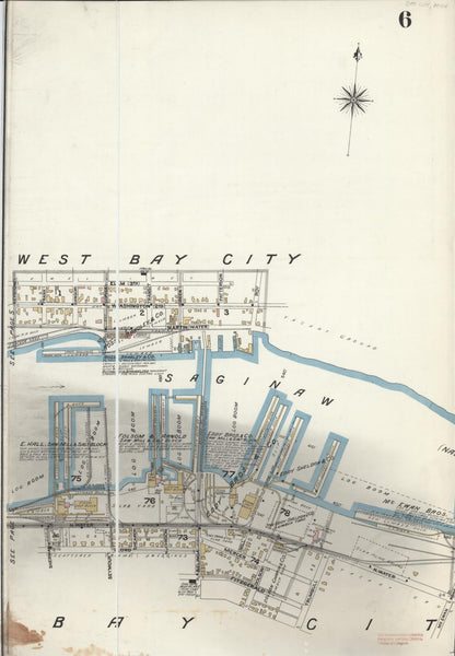 Sanborn Fire Insurance Map from Bay City, Bay County, Michigan (1895), Sheet #0006 - Complete Map Set gallery image, historic Sanborn map, vintage wall art, Michigan Michigan