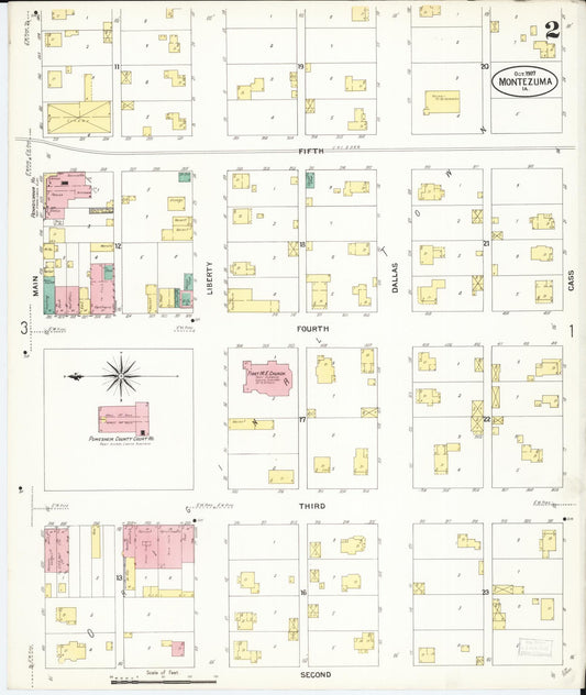 Sanborn Fire Insurance Map from Montezuma, Poweshiek County, Iowa (1907), Sheet #0002 - Historic Sanborn Fire Insurance Map Print, vintage old map wall art
