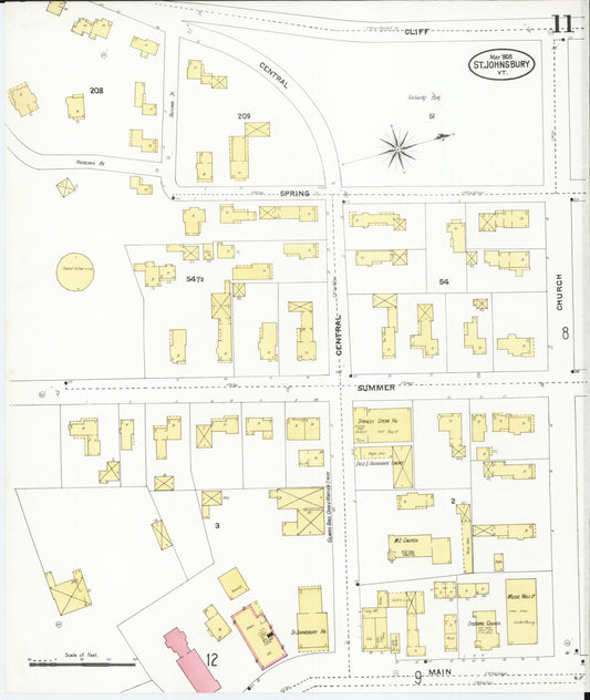 Sanborn Fire Insurance Map from Saint Johnsbury, Caledonia County, Vermont (1905), Sheet #0011 - Historic Sanborn Fire Insurance Map Print, vintage old map wall art, antique decor, genealogy gift, Vermont Vermont map