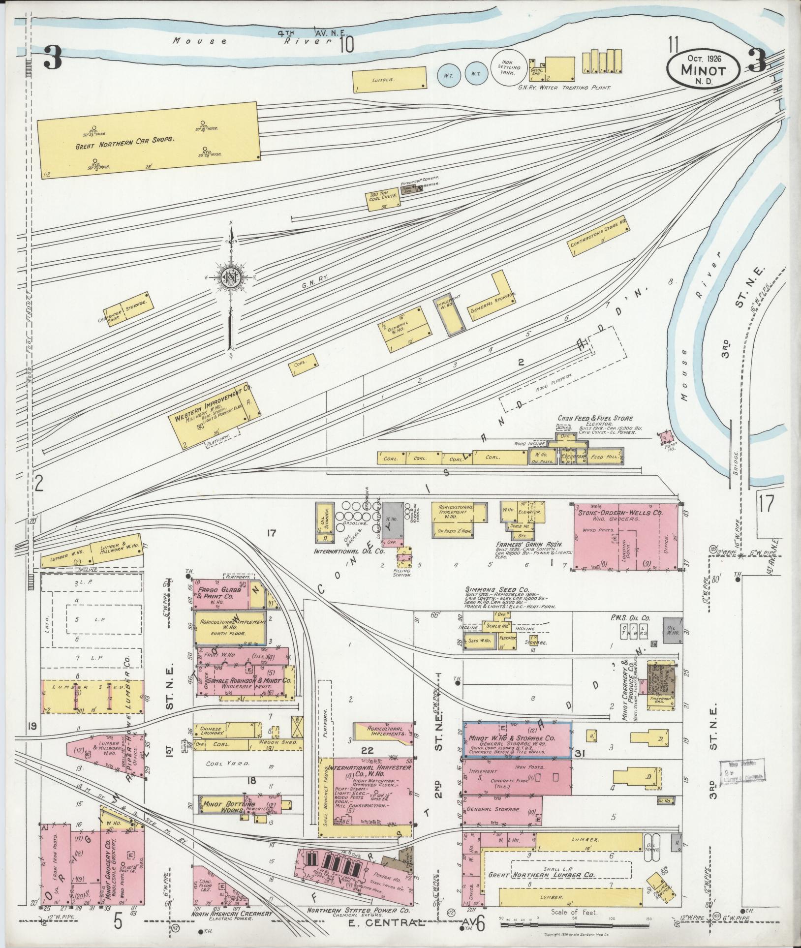 Sanborn Fire Insurance Map from Minot, Ward County, North Dakota (1926), Sheet #0003 - Complete Map Set gallery image, historic Sanborn map, vintage wall art, North Dakota North Dakota