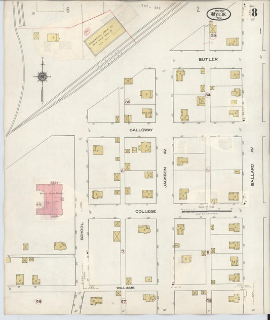Sanborn Fire Insurance Map from Wylie, Collin County, Texas (1934), Sheet #0008 - Historic Sanborn Fire Insurance Map Print, vintage old map wall art, antique decor, genealogy gift, Texas Texas map