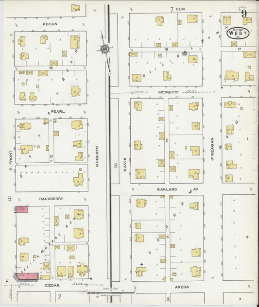 Sanborn Fire Insurance Map from West, McLennan County, Texas (1921), Sheet #0009 - Historic Sanborn Fire Insurance Map Print, vintage old map wall art, antique decor, genealogy gift, Texas Texas map