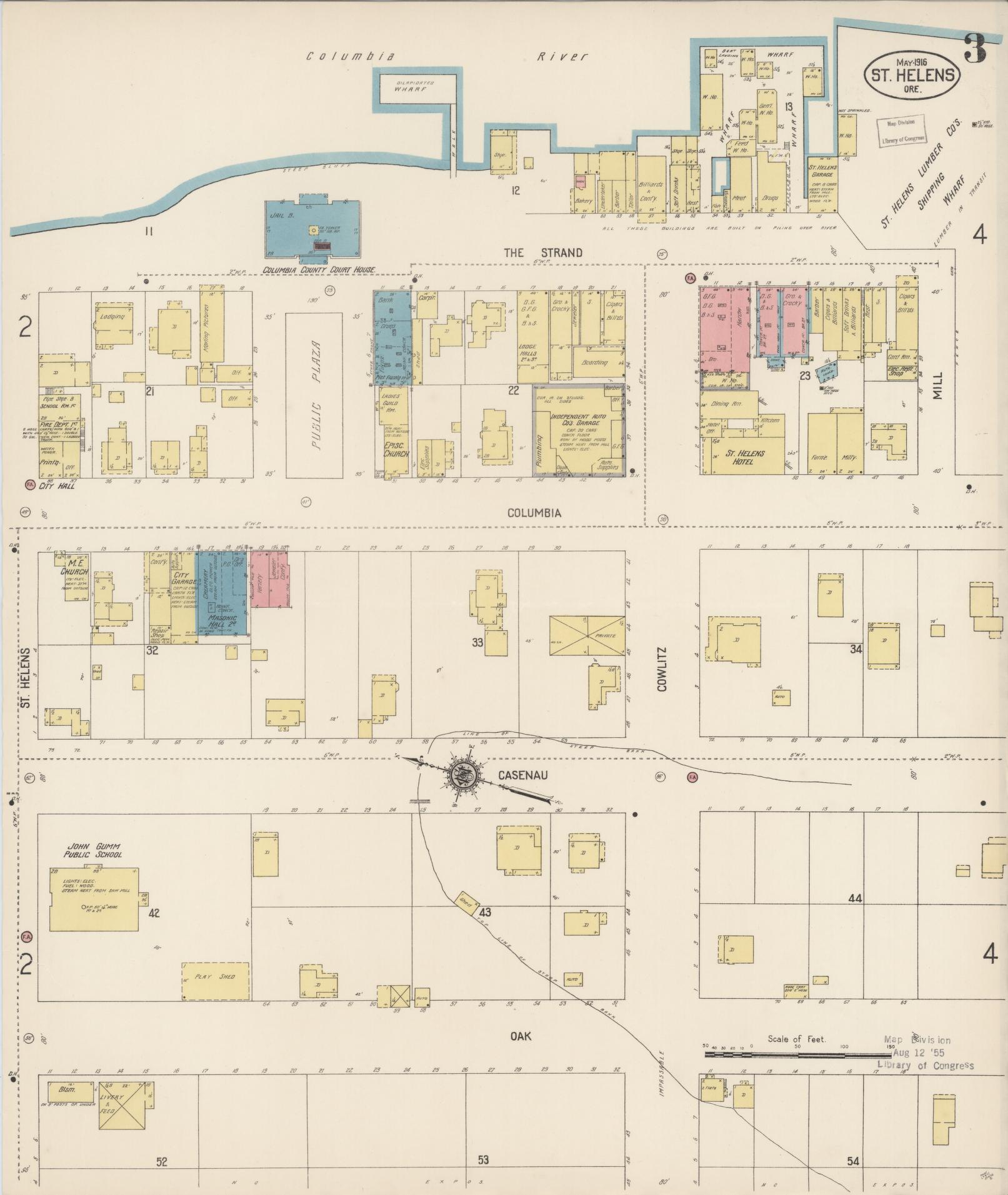 Sanborn Fire Insurance Map from Saint Helens, Columbia County, Oregon (1916), Sheet #0003 - Historic Sanborn Fire Insurance Map Print, vintage old map wall art, antique decor, genealogy gift, Oregon Oregon map