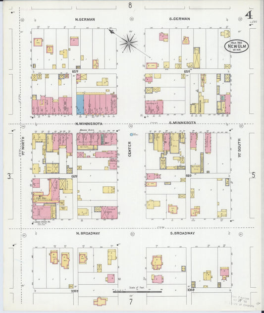 Sanborn Fire Insurance Map from New Ulm, Brown County, Minnesota (1905), Sheet #0004 - Historic Sanborn Fire Insurance Map Print, vintage old map wall art, antique decor, genealogy gift, Minnesota Minnesota map