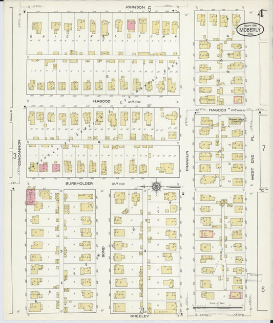 Sanborn Fire Insurance Map from Moberly, Randolph County, Missouri (1916), Sheet #0004 - Historic Sanborn Fire Insurance Map Print, vintage old map wall art, antique decor, genealogy gift, Missouri Missouri map