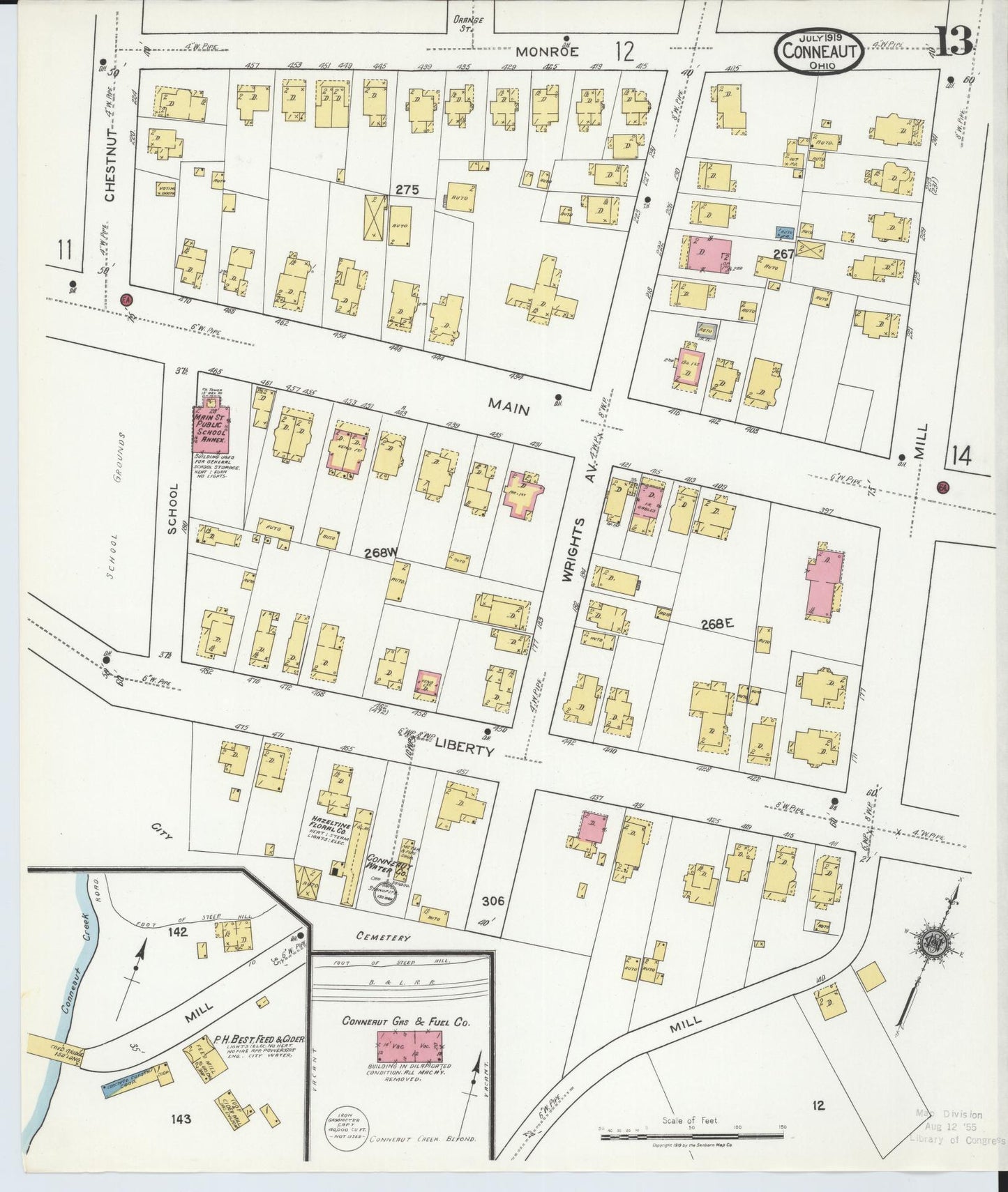 Sanborn Fire Insurance Map from Conneaut, Ashtabula County, Ohio (1919), Sheet #0013 - Historic Sanborn Fire Insurance Map Print, vintage old map wall art, antique decor, genealogy gift, Ohio Ohio map