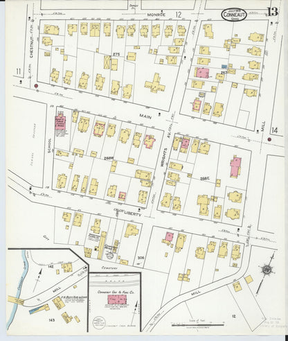 Sanborn Fire Insurance Map from Conneaut, Ashtabula County, Ohio (1919), Sheet #0013 - Historic Sanborn Fire Insurance Map Print, vintage old map wall art, antique decor, genealogy gift, Ohio Ohio map