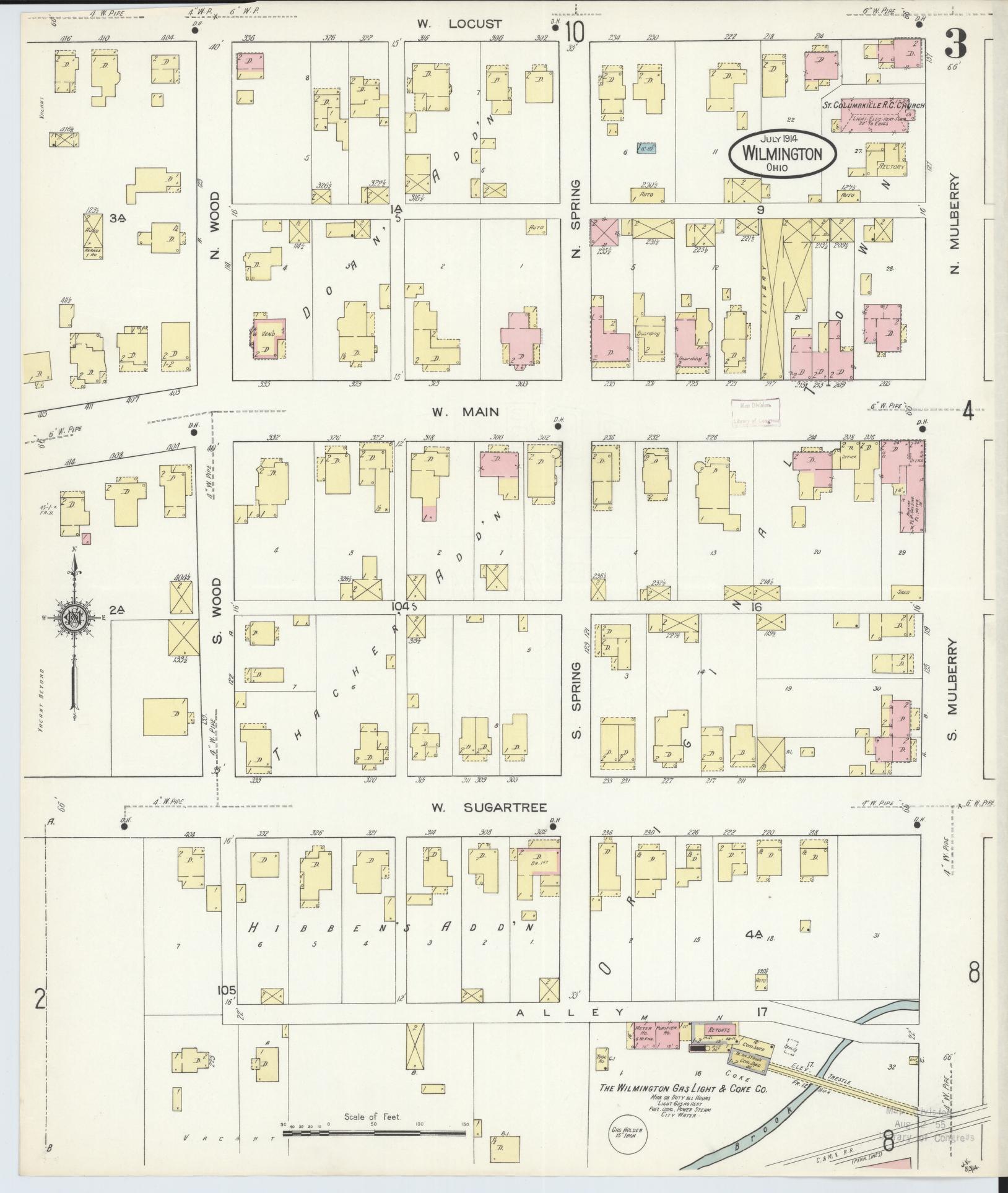 Sanborn Fire Insurance Map from Wilmington, Clinton County, Ohio (1914), Sheet #0003 - Complete Map Set gallery image, historic Sanborn map, vintage wall art, Ohio Ohio