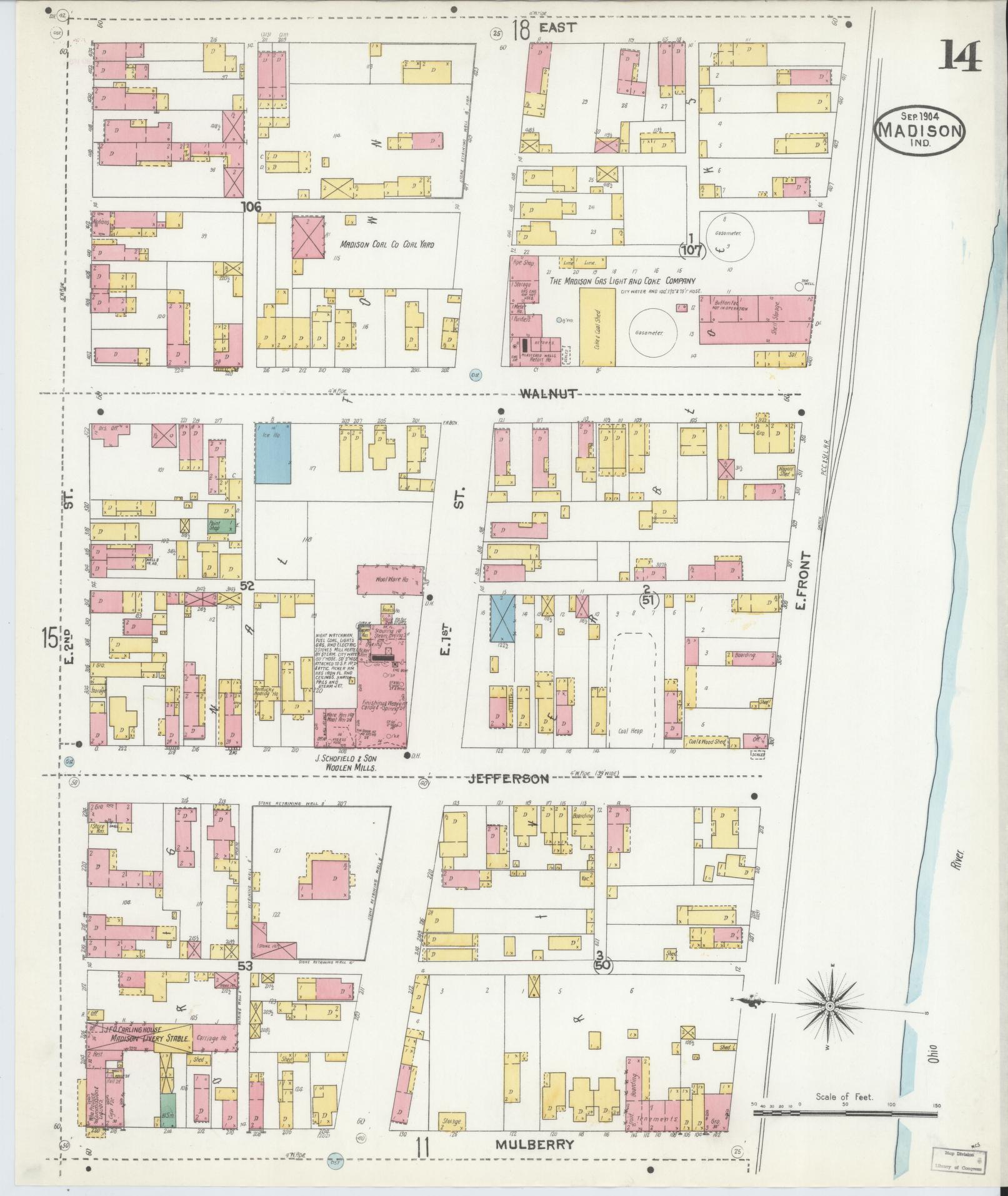 Sanborn Fire Insurance Map from Madison, Jefferson County, Indiana (1904), Sheet #0014 - Historic Sanborn Fire Insurance Map Print, vintage old map wall art, antique decor, genealogy gift, Indiana Indiana map