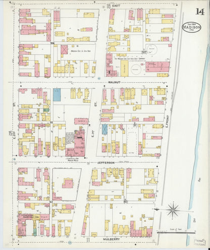 Sanborn Fire Insurance Map from Madison, Jefferson County, Indiana (1904), Sheet #0014 - Historic Sanborn Fire Insurance Map Print, vintage old map wall art, antique decor, genealogy gift, Indiana Indiana map