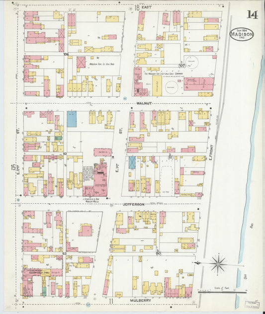 Sanborn Fire Insurance Map from Madison, Jefferson County, Indiana (1904), Sheet #0014 - Historic Sanborn Fire Insurance Map Print, vintage old map wall art, antique decor, genealogy gift, Indiana Indiana map