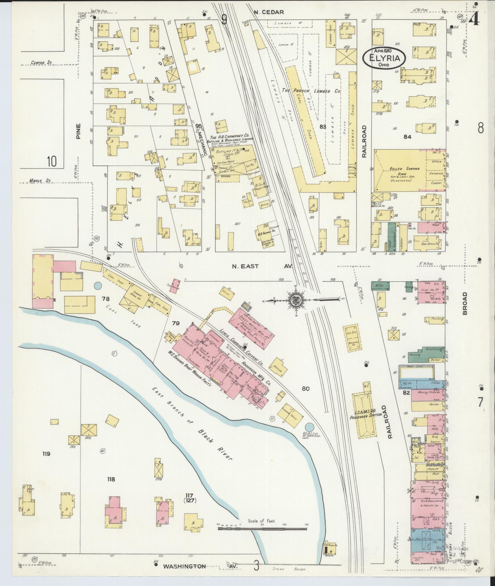 Sanborn Fire Insurance Map from Elyria, Lorain County, Ohio (1910), Sheet #0004 - Historic Sanborn Fire Insurance Map Print, vintage old map wall art, antique decor, genealogy gift, Ohio Ohio map