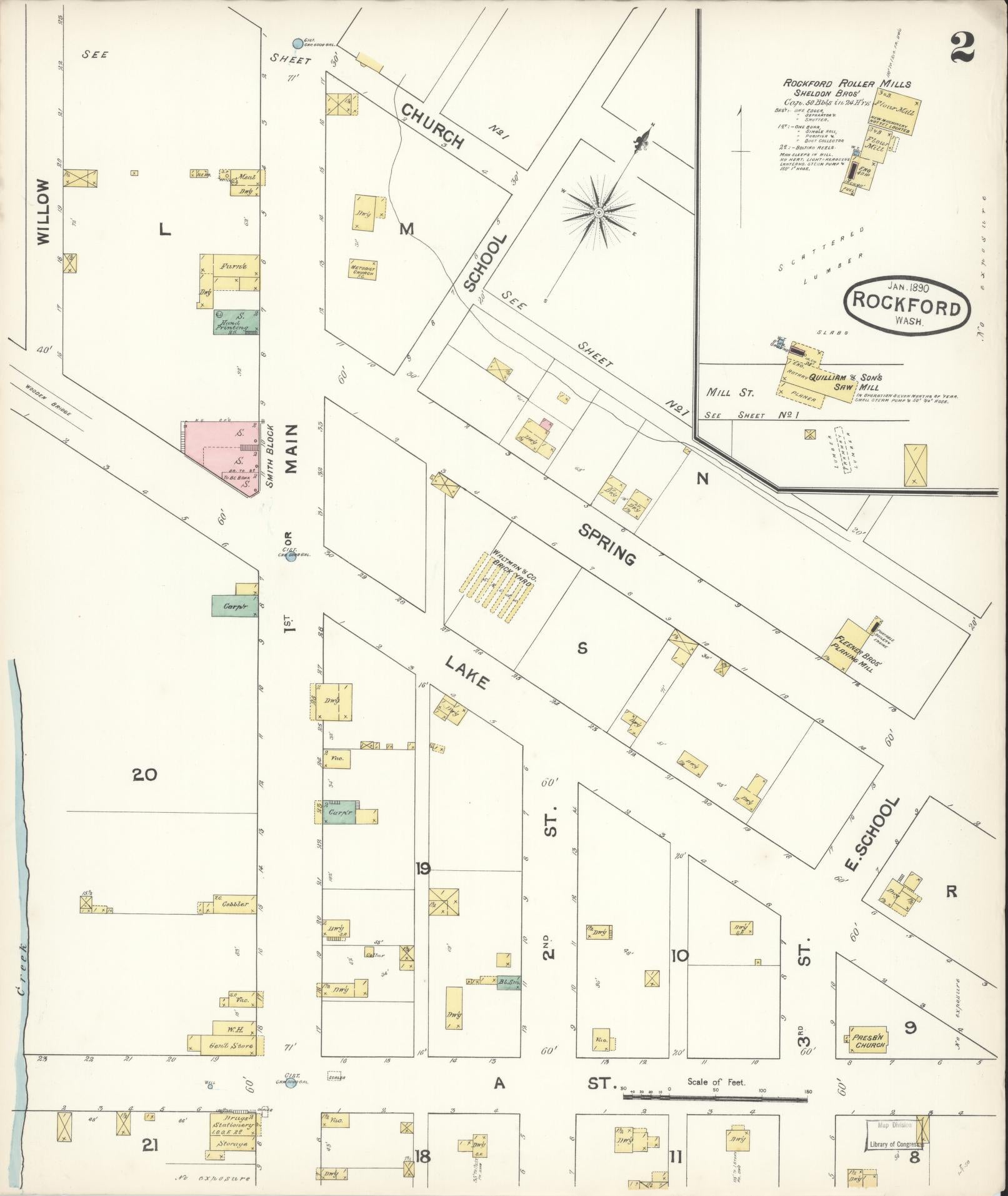 Sanborn Fire Insurance Map from Rockford, Spokane County, Washington (1890), Sheet #0002 - Complete Map Set gallery image, historic Sanborn map, vintage wall art, Washington Washington