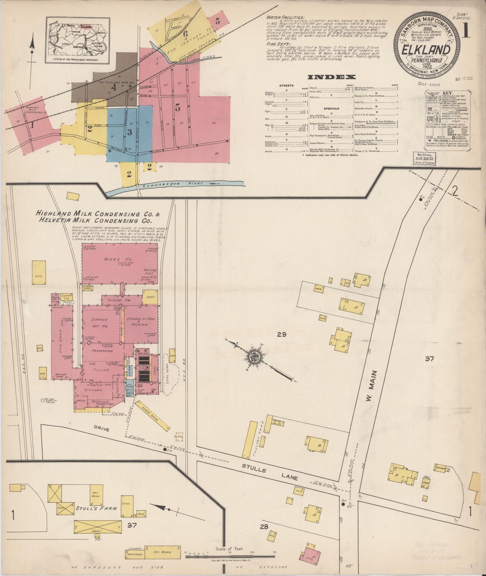 Sanborn Fire Insurance Map from Elkland, Tioga County, Pennsylvania (1922), Sheet #0001 - Historic Sanborn Fire Insurance Map Print, vintage old map wall art, antique decor, genealogy gift, Pennsylvania Pennsylvania map