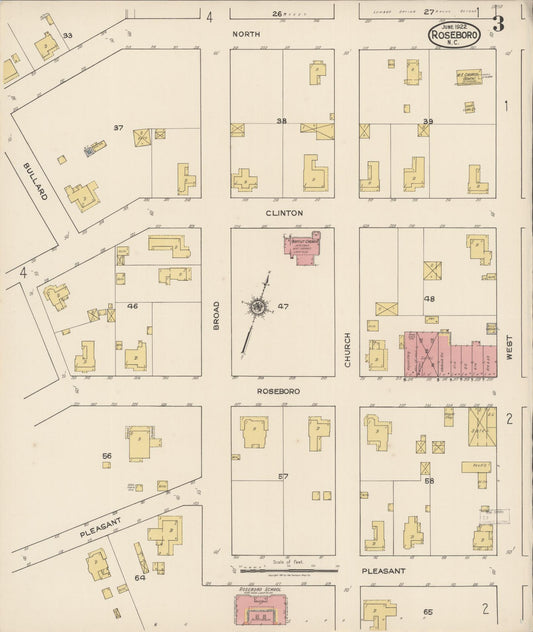 Sanborn Fire Insurance Map from Roseboro, Sampson County, North Carolina (1922), Sheet #0003 - Historic Sanborn Fire Insurance Map Print, vintage old map wall art, antique decor, genealogy gift, North Carolina North Carolina map