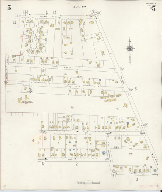 Sanborn Fire Insurance Map from Bellmore, Nassau County, New York (1945), Sheet #0005 - Historic Sanborn Fire Insurance Map Print, vintage old map wall art, antique decor, genealogy gift, New York New York map