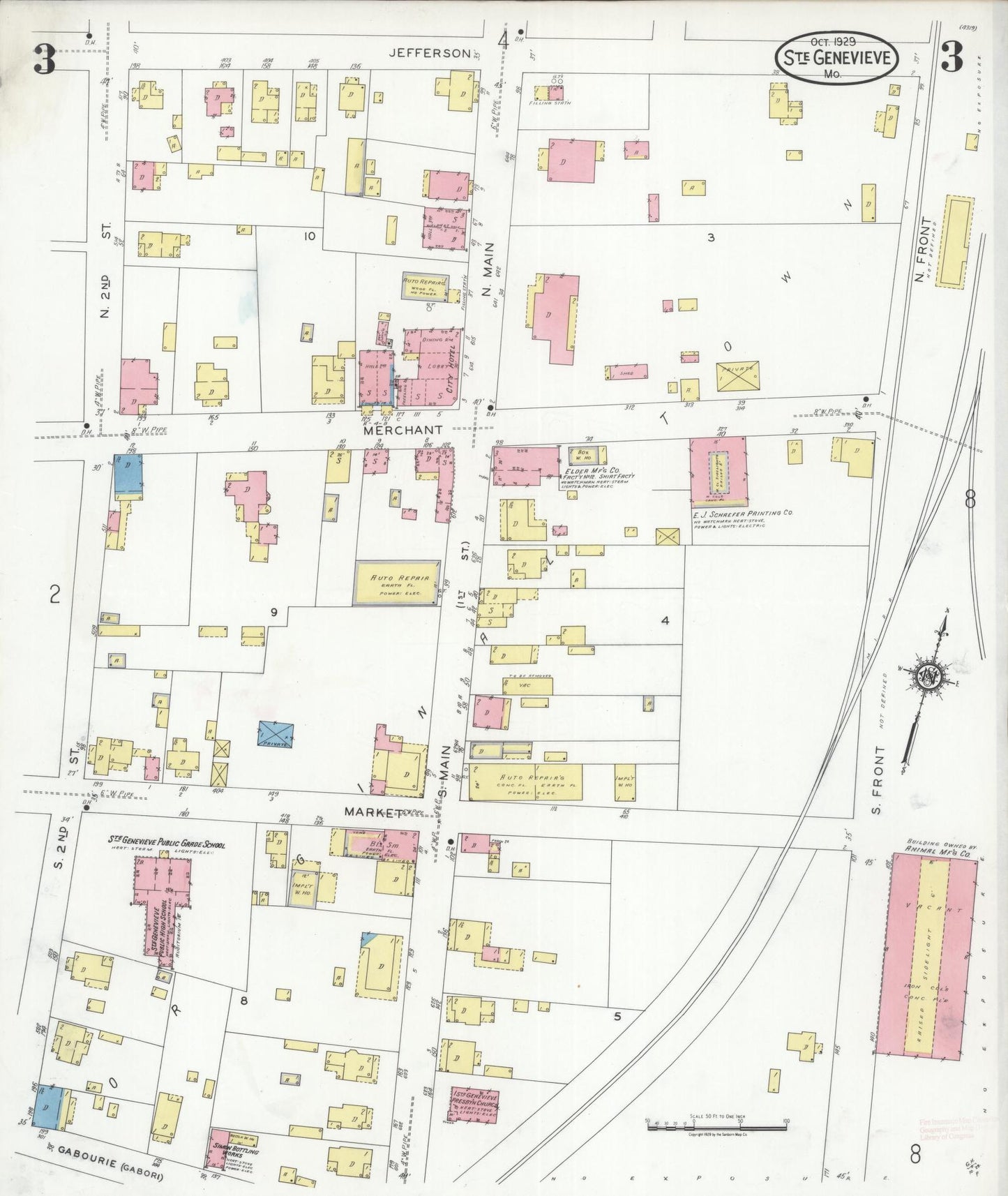 Sanborn Fire Insurance Map from Sainte Genevieve, Saint Genevieve County, Missouri (1929), Sheet #0003 - Historic Sanborn Fire Insurance Map Print, vintage old map wall art, antique decor, genealogy gift, Missouri Missouri map