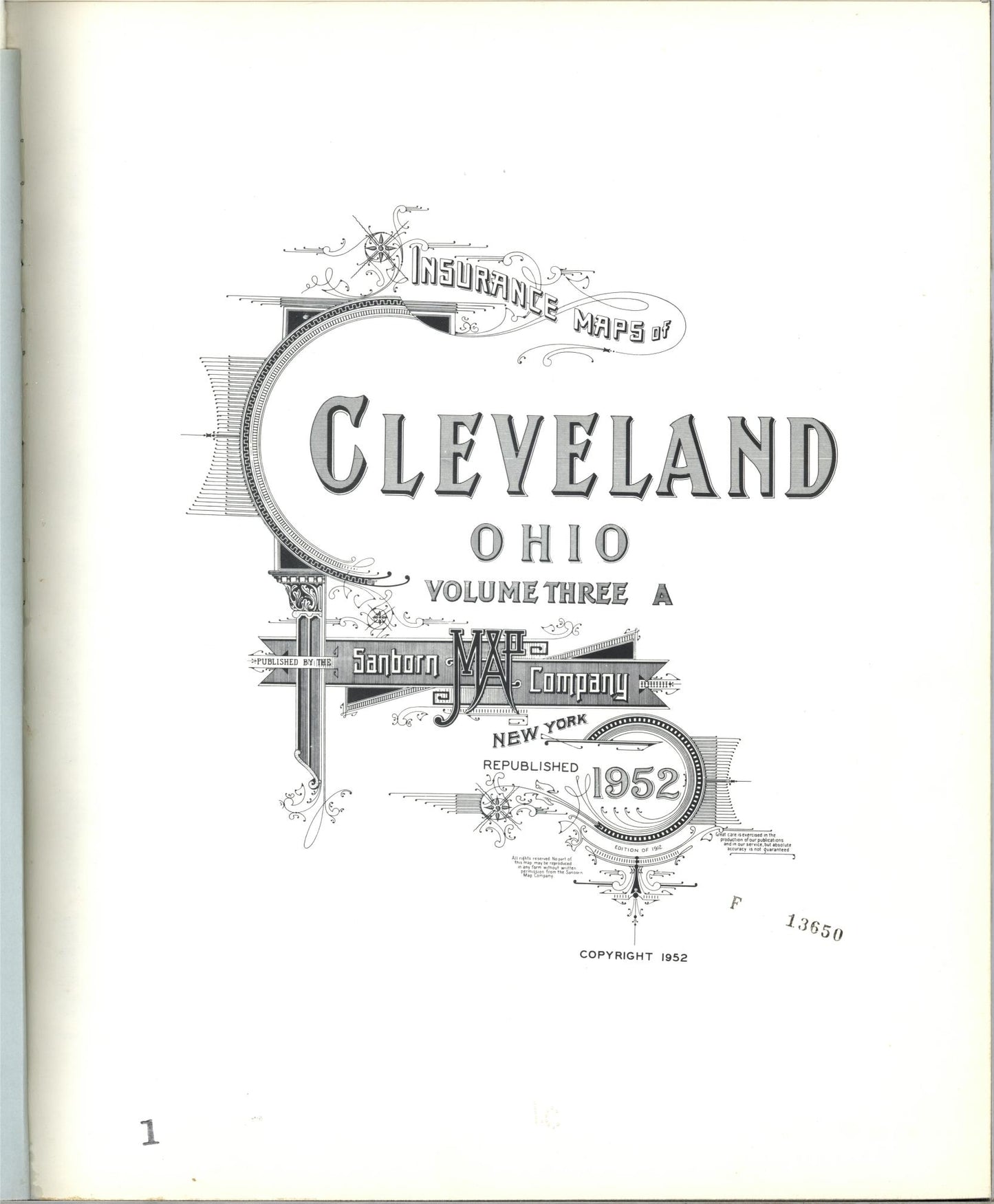 Sanborn Fire Insurance Map from Cleveland, Cuyahoga County, Ohio (1952), Sheet #0001 - Complete Map Set gallery image, historic Sanborn map, vintage wall art, Ohio Ohio