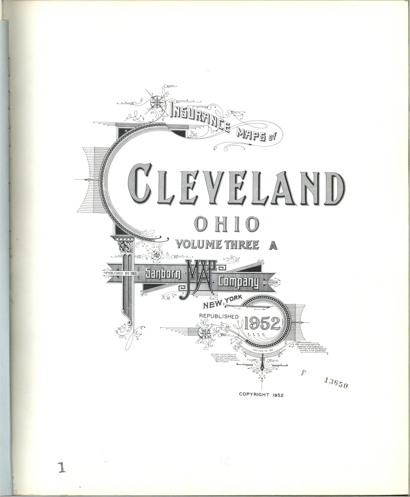 Sanborn Fire Insurance Map from Cleveland, Cuyahoga County, Ohio (1952), Sheet #0001 - Complete Map Set gallery image, historic Sanborn map, vintage wall art, Ohio Ohio