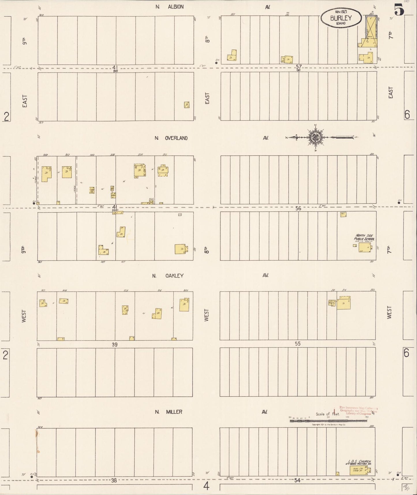 Sanborn Fire Insurance Map from Burley, Cassia County, Idaho (1921), Sheet #0005 - Historic Sanborn Fire Insurance Map Print, vintage old map wall art, antique decor, genealogy gift, Idaho Idaho map