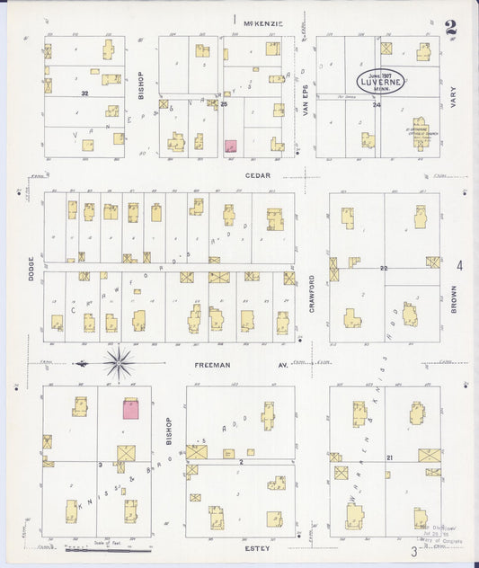 Sanborn Fire Insurance Map from Luverne, Rock County, Minnesota (1907), Sheet #0002 - Historic Sanborn Fire Insurance Map Print, vintage old map wall art, antique decor, genealogy gift, Minnesota Minnesota map