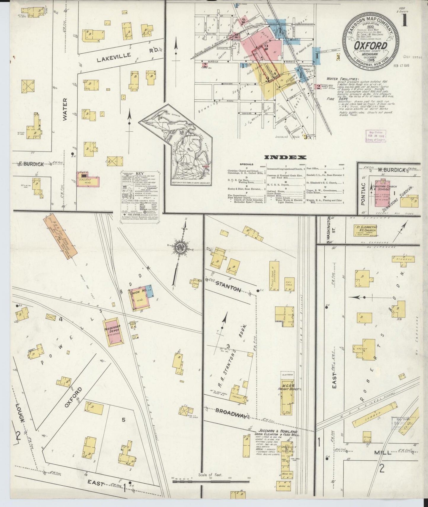 Sanborn Fire Insurance Map from Oxford, Oakland County, Michigan (1915), Sheet #0001 - Complete Map Set gallery image, historic Sanborn map, vintage wall art, Michigan Michigan
