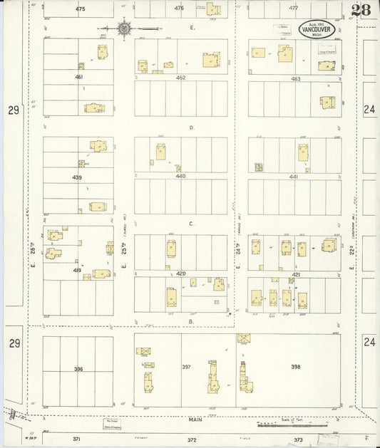 Sanborn Fire Insurance Map from Vancouver, Clark County, Washington (1911), Sheet #0028 - Historic Sanborn Fire Insurance Map Print, vintage old map wall art, antique decor, genealogy gift, Washington Washington map