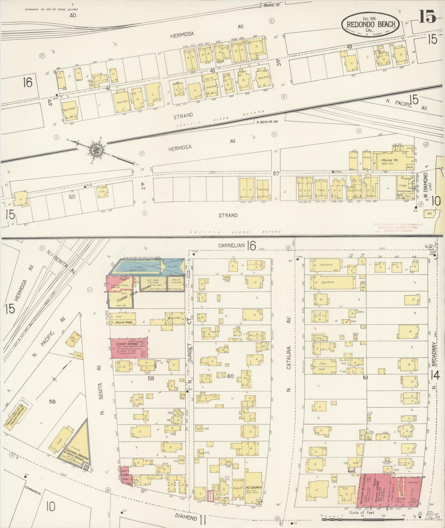Sanborn Fire Insurance Map from Redondo Beach, Los Angeles County, California (1916), Sheet #0015 - Complete Map Set gallery image, historic Sanborn map, vintage wall art, California California