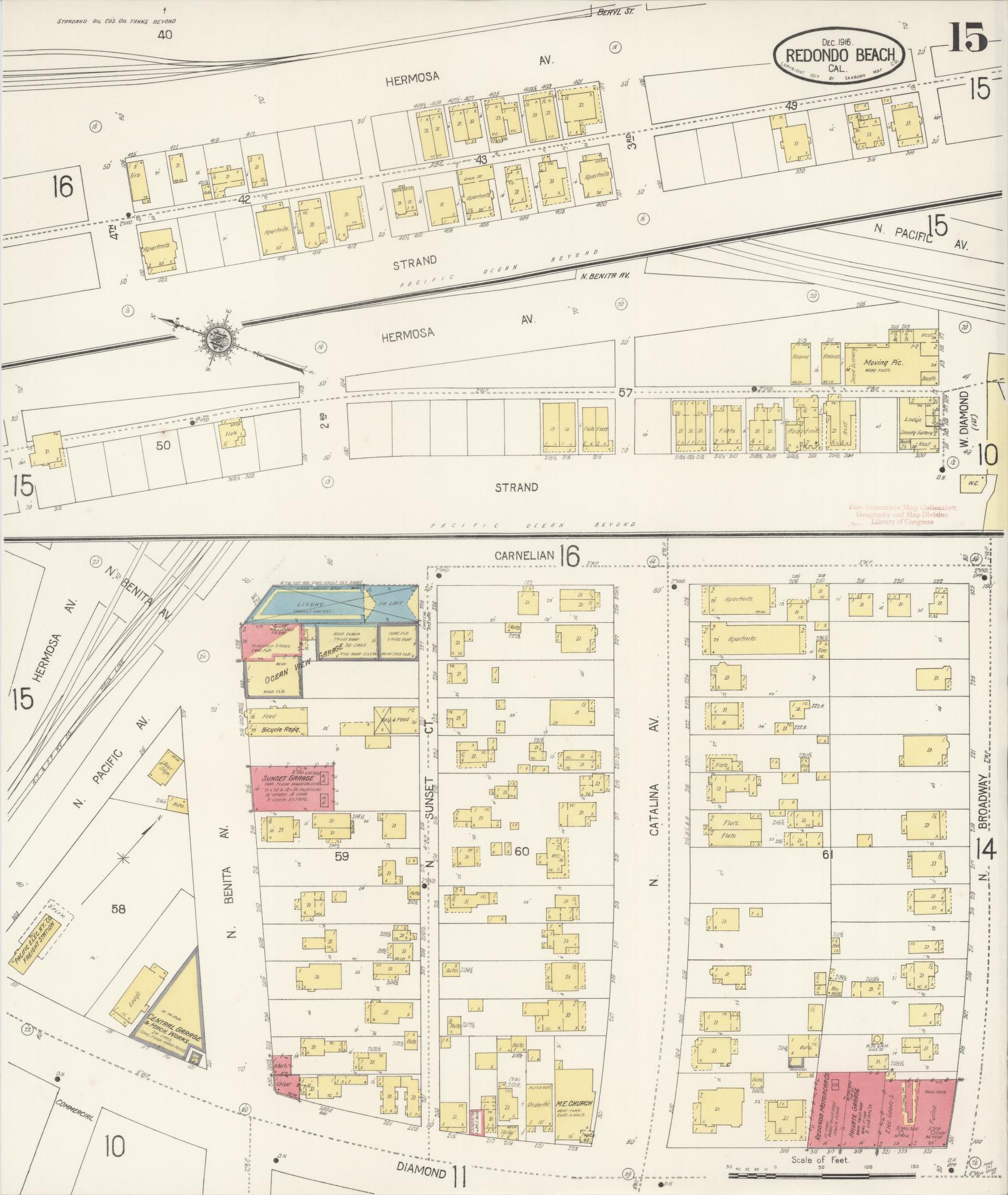 Sanborn Fire Insurance Map from Redondo Beach, Los Angeles County, California (1916), Sheet #0015 - Complete Map Set gallery image, historic Sanborn map, vintage wall art, California California