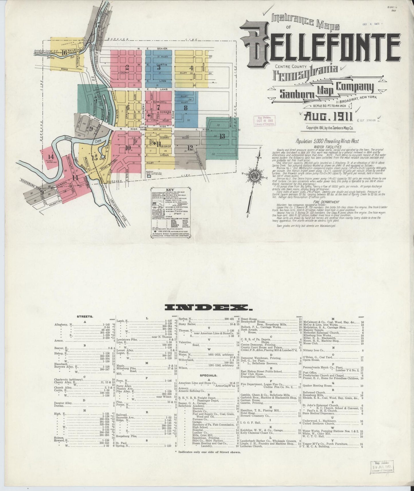 Sanborn Fire Insurance Map from Bellefonte, Centre County, Pennsylvania (1911), Sheet #0001 - Historic Sanborn Fire Insurance Map Print, vintage old map wall art, antique decor, genealogy gift, Pennsylvania Pennsylvania map