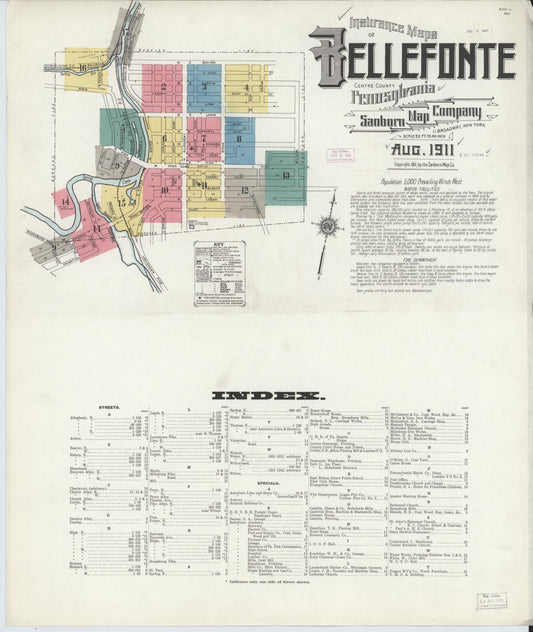 Sanborn Fire Insurance Map from Bellefonte, Centre County, Pennsylvania (1911), Sheet #0001 - Historic Sanborn Fire Insurance Map Print, vintage old map wall art, antique decor, genealogy gift, Pennsylvania Pennsylvania map