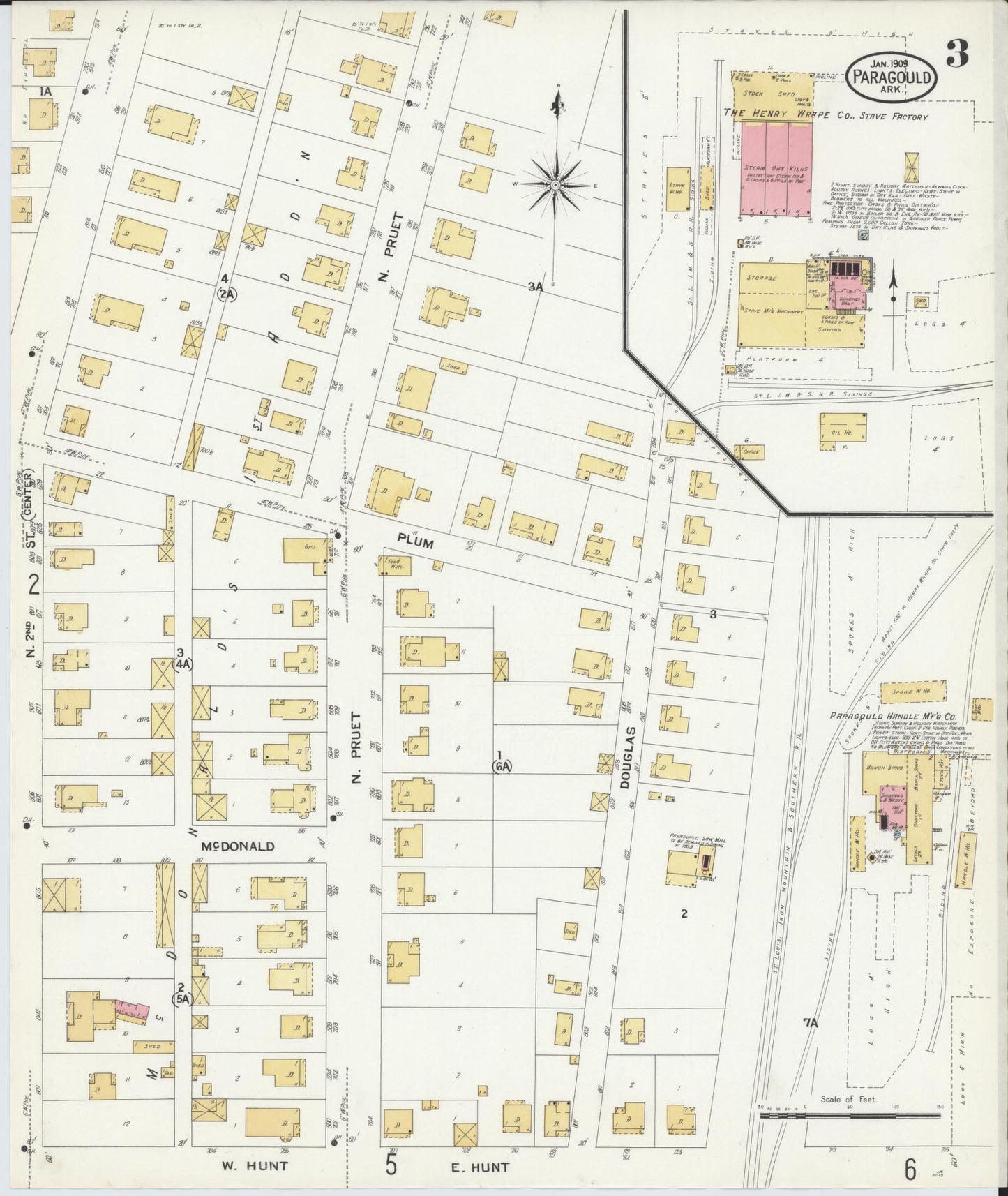 Sanborn Fire Insurance Map from Paragould, Greene County, Arkansas (1909), Sheet #0003 - Complete Map Set gallery image, historic Sanborn map, vintage wall art, Arkansas Arkansas