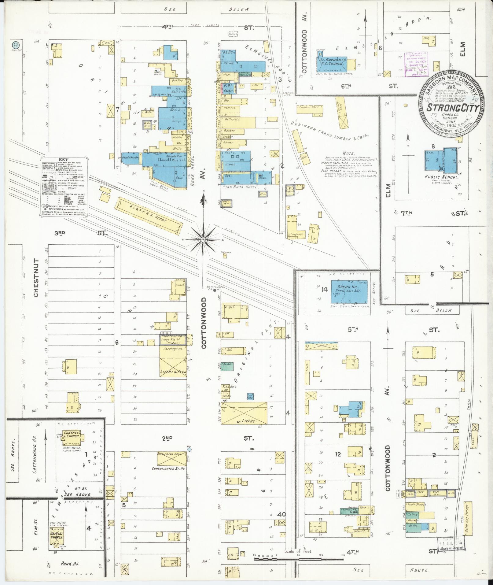 Sanborn Fire Insurance Map from Strong City, Chase County, Kansas (1905), Sheet #0001 - Historic Sanborn Fire Insurance Map Print, vintage old map wall art, antique decor, genealogy gift, Kansas Kansas map