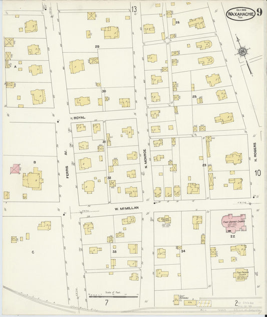 Sanborn Fire Insurance Map from Waxahachie, Ellis County, Texas (1909), Sheet #0009 - Historic Sanborn Fire Insurance Map Print, vintage old map wall art, antique decor, genealogy gift, Texas Texas map