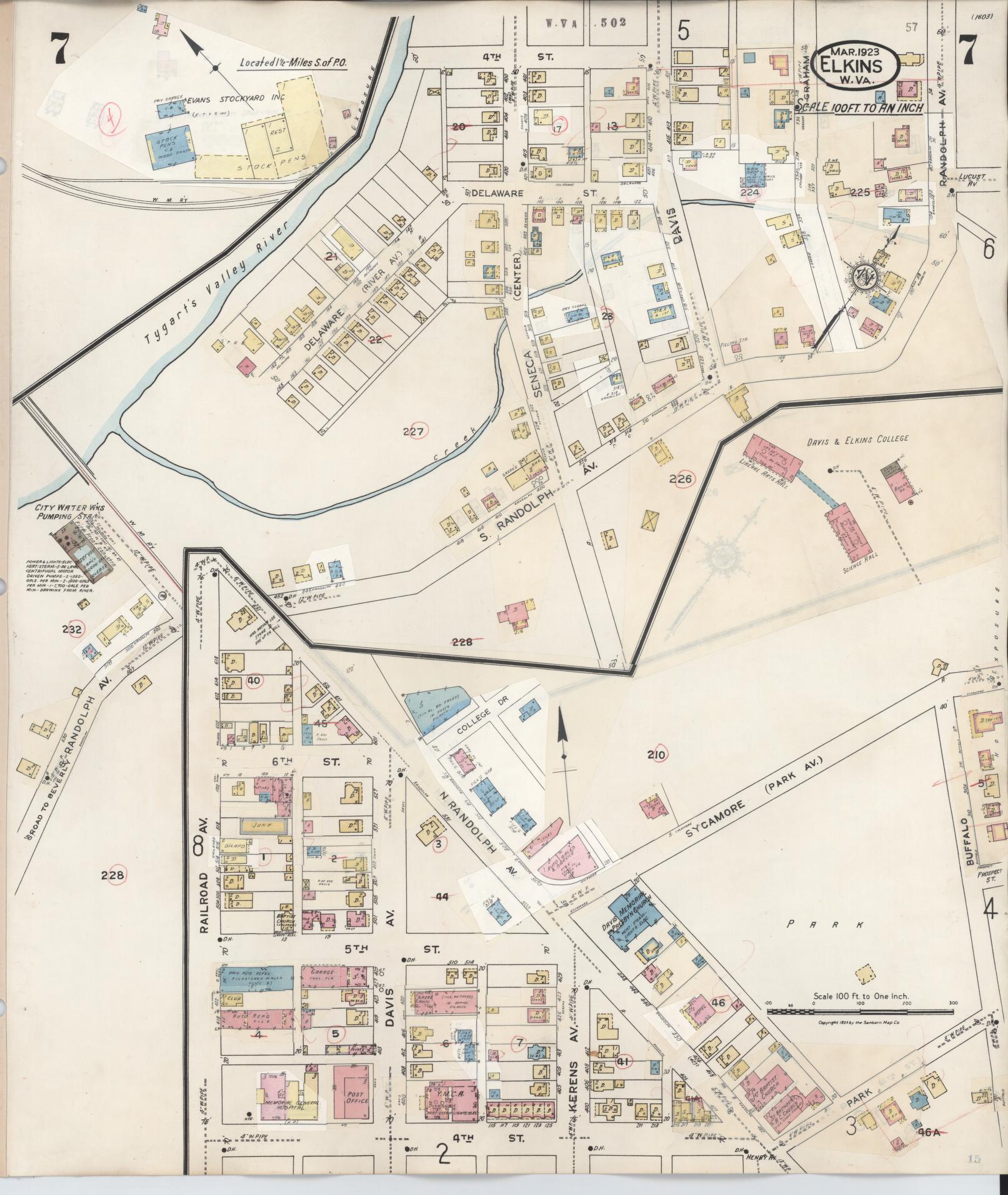 Sanborn Fire Insurance Map from Elkins, Randolph County, West Virginia (1950), Sheet #0007 - Historic Sanborn Fire Insurance Map Print, vintage old map wall art, antique decor, genealogy gift, West Virginia West Virginia map