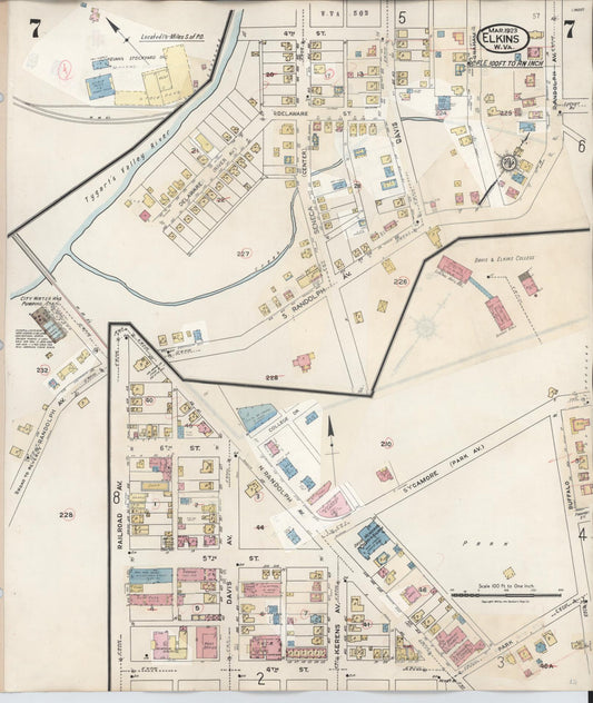 Sanborn Fire Insurance Map from Elkins, Randolph County, West Virginia (1950), Sheet #0007 - Historic Sanborn Fire Insurance Map Print, vintage old map wall art, antique decor, genealogy gift, West Virginia West Virginia map